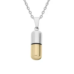 Collier En Acier Chaîne Avec Pendentif "porte Poudre" Tube Dévissablle 50+5cm