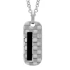 Collier En Acier Chaîne Avec Pendentif Rectangle Arrondi Quadrillé Et Bande En PVD Noir - Longueur 50cm + 5cm De Rallonge