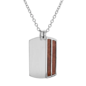 Collier En Acier Chaîne Avec Pendentif Rectangulaire 2 Bandes Aspect Bois Marron 50+5cm 1 Collier En Acier Chaîne Avec Pendentif Rectangulaire 2 Bandes Aspect Bois Marron 50+5cm