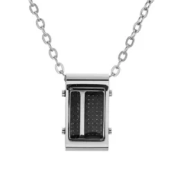 Collier En Acier Chaîne Avec Pendentif Rectangulaire En Carbone 50+5cm