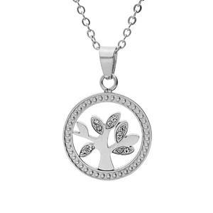 Collier En Acier Chaîne Avec Pendentif Rond Arbre De Vie Oxydes Blancs 40+5cm 1 Collier En Acier Chaîne Avec Pendentif Rond Arbre De Vie Oxydes Blancs 40+5cm