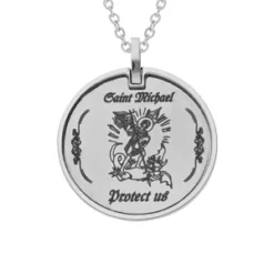 Collier En Acier Chaîne Avec Pendentif Rond Saint Michel - Protège Nous 50+5cm
