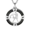 Collier En Acier Chaîne Avec Pendentif Rond Zodiaque Balance Aspect Bois Noir Et Vis Cruciforme 50+5cm
