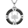 Collier En Acier Chaîne Avec Pendentif Rond Zodiaque Scorpion Aspect Bois Noir Et Vis Cruciforme 50+5cm