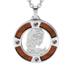 Collier En Acier Chaîne Avec Pendentif Rond Zodiaque Vierge Aspect Bois Noir Et Vis Cruciforme 50+5cm