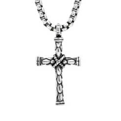 Collier En Acier Chaîne Jaseron Avec Pendentif Croix 55cm