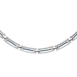 Collier En Acier Et Câble Bleu 49+4cm Réglable Double Fermoir