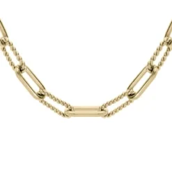Collier En Acier Et PVD Jaune Maille Rectangulaire Et Torsadée Modèle Fin 48+1cm