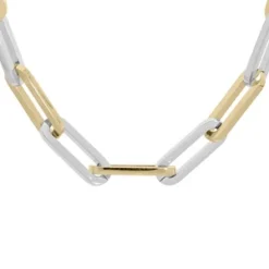 Collier En Acier Grande Maille Rectangulaire Bicolore Pvd Jaune 47+1cm