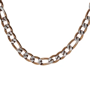 Collier En Acier Maille 1+3 En 5mm Effet Brossé, Aspect Patiné Et Chanfrin Marron 55cm 1 Collier En Acier Maille 1+3 En 5mm Effet Brossé, Aspect Patiné Et Chanfrin Marron 55cm