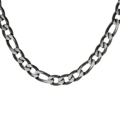Collier En Acier Maille 1+3 En 5mm Effet Brossé, Aspect Patiné Et Chanfrin Noir 50cm
