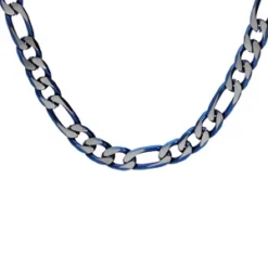 Collier En Acier Maille 1+3 Larguer 6mm Et PVD Brossé Aspect Patiné Chanfrein Bleu 55cm