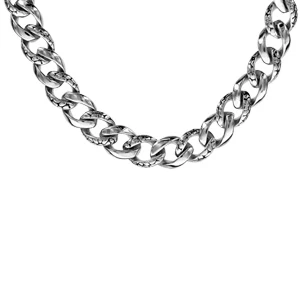 Collier En Acier Maille Gourmette Alternée Lisse Et Motif écailles - Longueur 55cm 1 Collier En Acier Maille Gourmette Alternée Lisse Et Motif écailles - Longueur 55cm