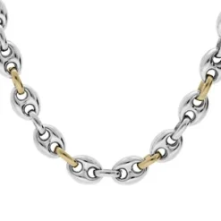 Collier En Acier Maille Grain De Café Bombée Bicolore 54cm