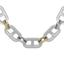 Collier En Acier Maille Grain De Café Plate Bicolore Pvd Jaune Longueur 55cm