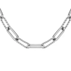 Collier En Acier Maille Rectangulaire Et Torsadée Modèle Fin 48+1cm