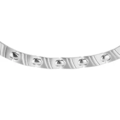 Collier En Acier Maillons Lisses Avec 2 Rainures En Biais - 49cm + 4cm Réglable Par Double Fermoir