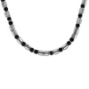 Collier En Acier Motifs Sur Câble Boules Noires Et Cylindres Double Fermoir 50cm + 3cm