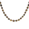 Collier En Acier Perles Oeil De Tigre Véritable Mat Marron 50+5cm