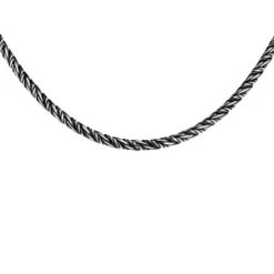 Collier En Argent Massif Patiné Maille Ronde Longueur 50cm