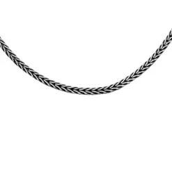 Collier En Argent Massif Patiné Maille Ronde Palmier Longueur 50cm