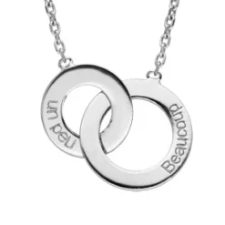 Collier En Argent Rhodié Chaîne Avec Pendentif 2 Cercles Entrelacés "un Peu, Beaucoup" Longueur 42cm