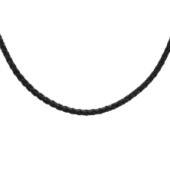 Collier En Argent Rhodié Cordon En Cuir Tressé Noir - Longueur 55cm + 5cm De Rallonge