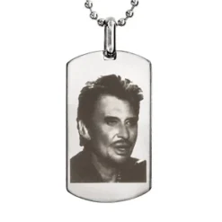 Collier + Pendentif En Acier Plaque GI Avec Portrait Johnny Hallyday