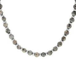 Collier Perles De Pierres Labradorite Mat Véritable Et Perles Acier 50+5cm