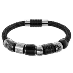 Composition Bracelet Charms Thabora Pour Homme Acier Noir Et Gris