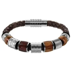 Composition Bracelet Charms Thabora Pour Homme Cuir Et Acier Marron