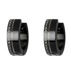 Créoles Articulées En Acier Noir Rainure Et Ronds Brillants Sur Le Côté