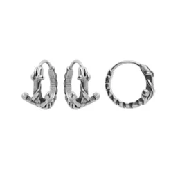 Créoles En Acier Patiné Ancre Marine