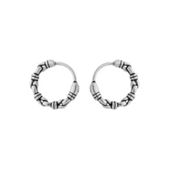 Créoles En Acier Patiné Balinaises Avec Motifs Croisés