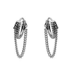 Créoles En Acier Rainurées Avec Chaînette