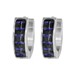 Créoles En Acier Satiné Avec Bande Noire Et Fils Bleus